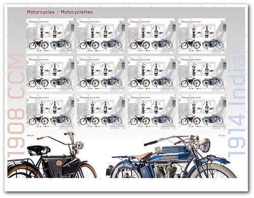 MOTORCYCLES 1914 INDIAN & 1908 CCM = Pos.9 S/S fr UnCut sheet Canada 2013 #2646i - Bild 2 von 2