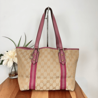 Pre-Owned Gucci Jolicoeur Tote GG Canvas Pink Beige | eBay