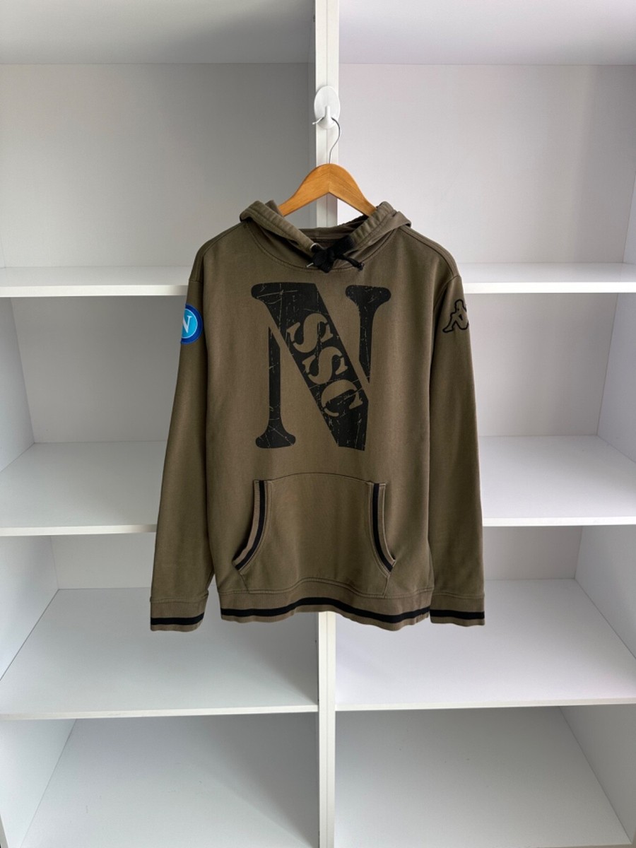 Vintage Kappa Napoli Football Club Big Logo Khaki Mens Hoodie Sz L