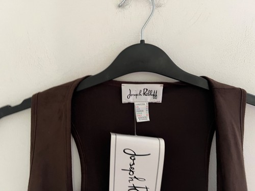 BNWT Joseph Ribkoff UK 10 Brown Velvet Open Gilet Waistcoat Cover Up tassel - Picture 4 of 10