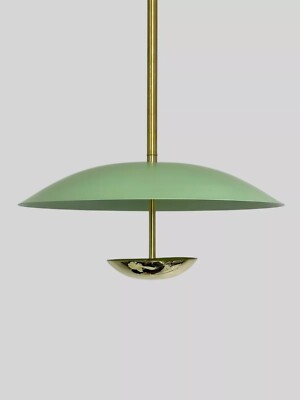 Mid Century Modern Chandelier Handcrafted Matte Mint Color Brass Lamp Decor