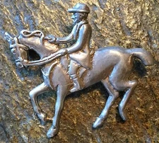 Fox Hunt Hunting  Horse and Rider Silver Pin Saddle Seat