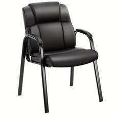 Leather Waiting Room Chairs. Padded arms. No wheels. For office  more. Black.