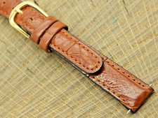 Vintage NOS Unused Brown Leather Watch Band w Gold Tone Buckle 12mm Ladies