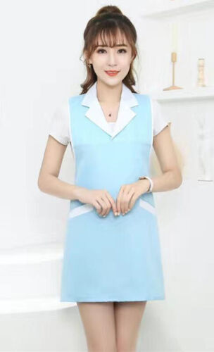 Women Nurse Dress Female Beautician Lab Long Coat Work Clothes Pinafore - Picture 7 of 13