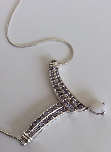 Stunning!!! White Opal & Iolite? Purple Sapphire? Sterling Silver 925 Necklace - Picture 8 of 12