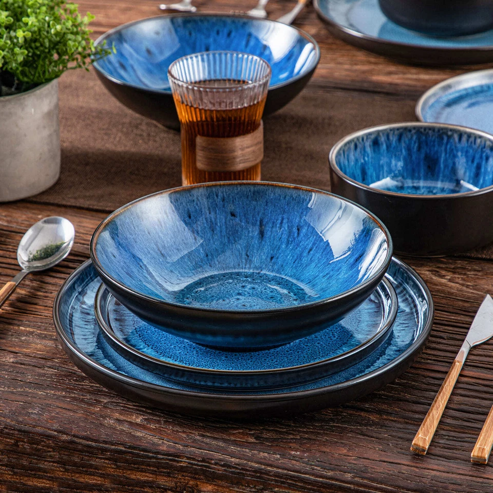 Geschirr Set glänzend blau 4/6 Personen 16/24/32-tlg Steingut Keramik Steingut - Bild 3 von 4