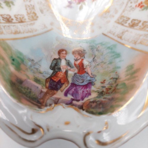 Antique German Scalloped Porcelain Gilt Gold Floral Victorian Serving Bowls Pair - Picture 9 of 11