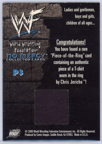 2000 COMIC IMAGES WWF NO MERCY CHRIS JERICHO PIECE OF THE RING WORN T SHIRT - Picture 2 of 2