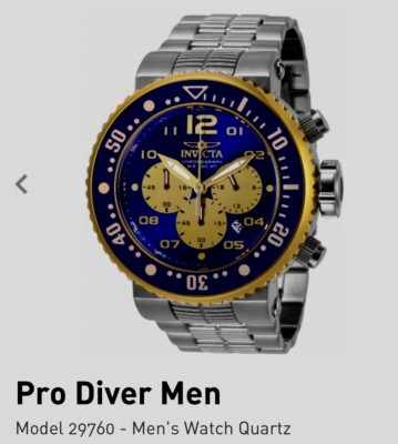 Invicta Pro Diver 29760 Men's 52mm Blue Dial S/Steel Chronograph