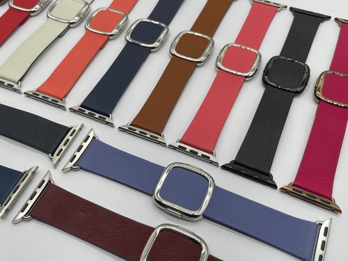 Bracelet cuir véritable Apple Watch boucle moderne 42 mm 41 mm 40 mm TOUTES COULEURS - Photo 3/29