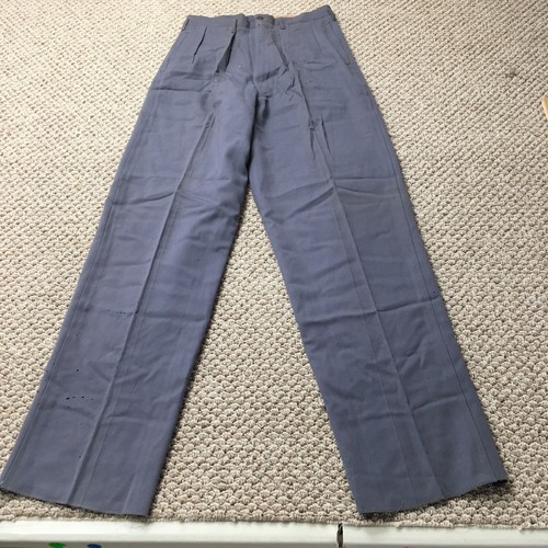Vintage 1960s Wool Pants Mens 29x35 Unhemmed Blue Virgin Wool Suspender Buttons - Picture 2 of 16