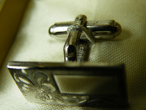Vintage Anson Sterling Cuff Links w/ Box No Monogram Stamped Western Floral - Picture 7 of 8