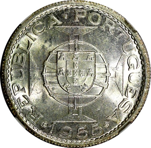 ANGOLA Portuguese Colony Silver 1955 10 Escudos NGC MS63 KM# 73 (002) - Picture 4 of 5