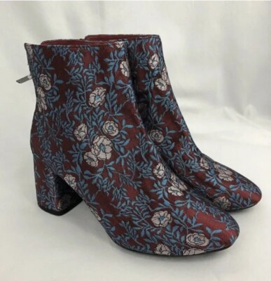 Gianni Bini Women Ankle Booties Boots 8M Shoes Fabric Floral Boho Blue Red New