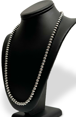 Collar Nativo Americano 6mm Plata Esterlina Perlas Navajo 30" Cadena Única - Imagen 3 de 10