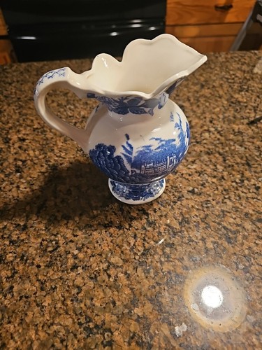 VTG FAIRWAY TRANSFERWARE PITCHER BLUE DELFT STYLE SCALLOPED EDGE MADE IN JAPAN - Picture 3 of 18