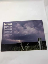 Continental Postcard Iowa Lightning Storm Field Night View Fence