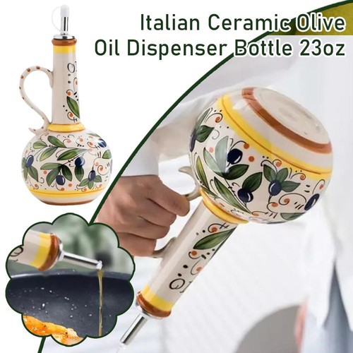 Italienische Olivenöl-Spenderflasche aus Keramik, 700 handbemalte ml, F3D3