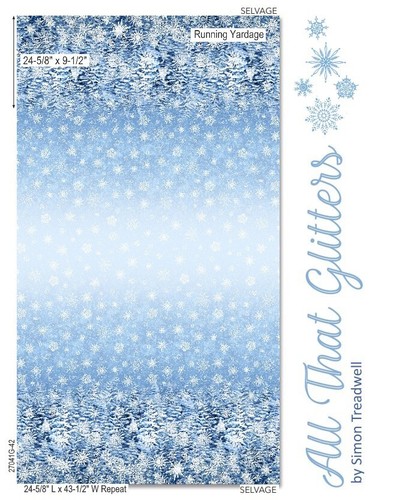 Northcott - All That Glitters - Snow Double Border Ombre W/ Glitter - Blue, BTY - Picture 4 of 8