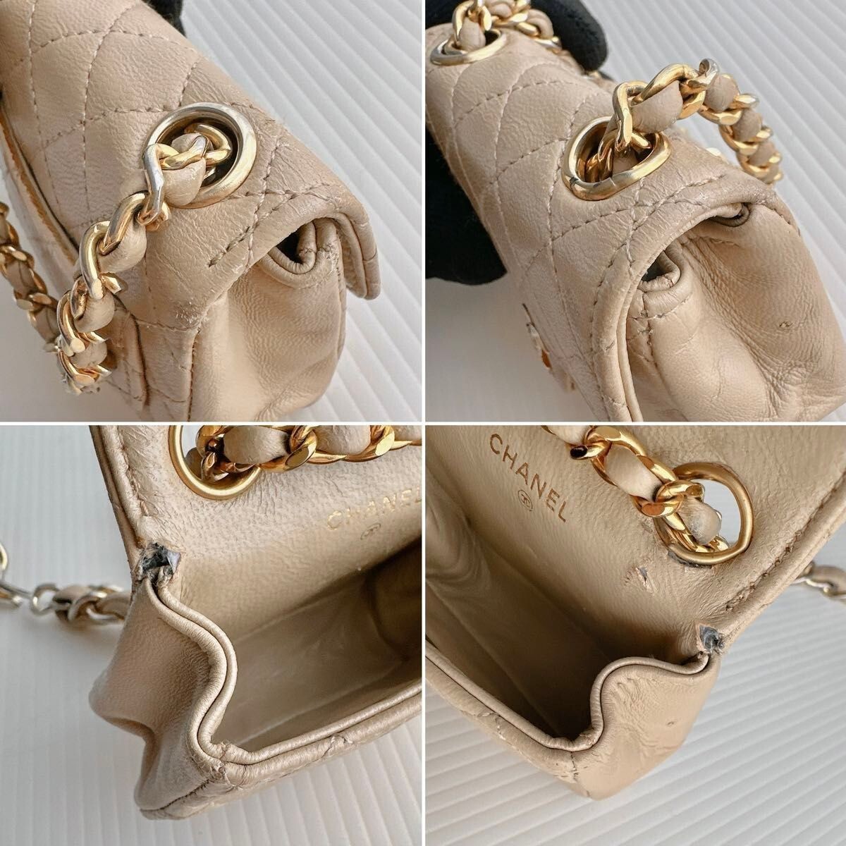 CHANEL Vintage Mini Micro Matelasse Chain Belt Bag Leather Beige Auth image 10