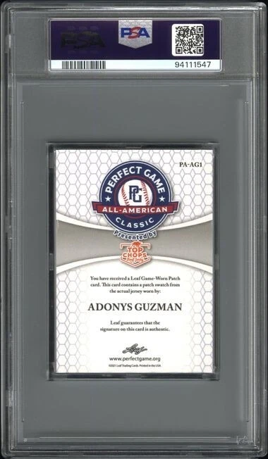 2021 Perfect Game AUTO Patch Button Gold /5 ADONYS GUZMAN Arizona Wildcats PSA 6 - Image 2 of 2