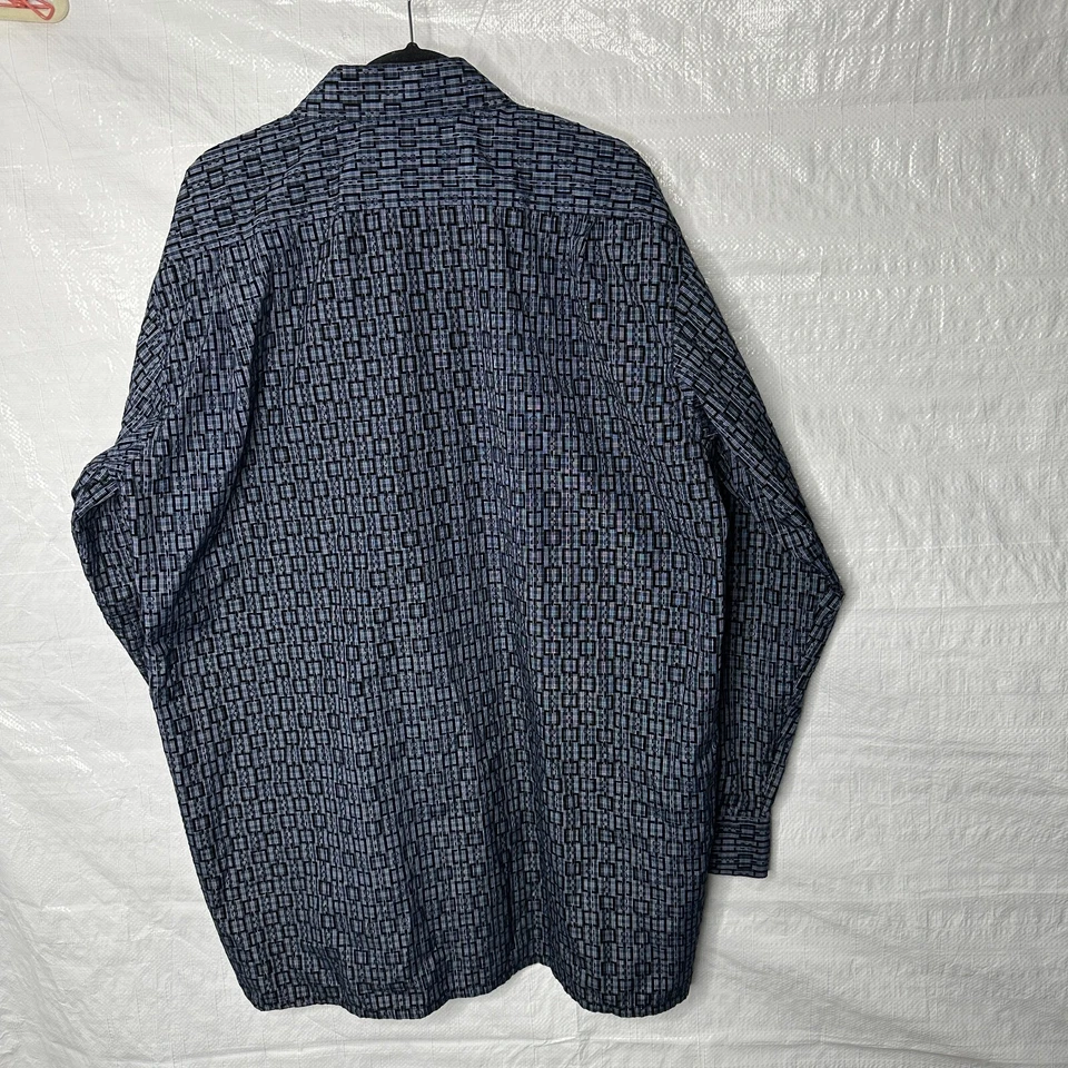 Inserch Icon Shirt Mens 2X Gray Geometric Plaid Navy Blue Long Sleeve Button-Up - Image 3 of 4