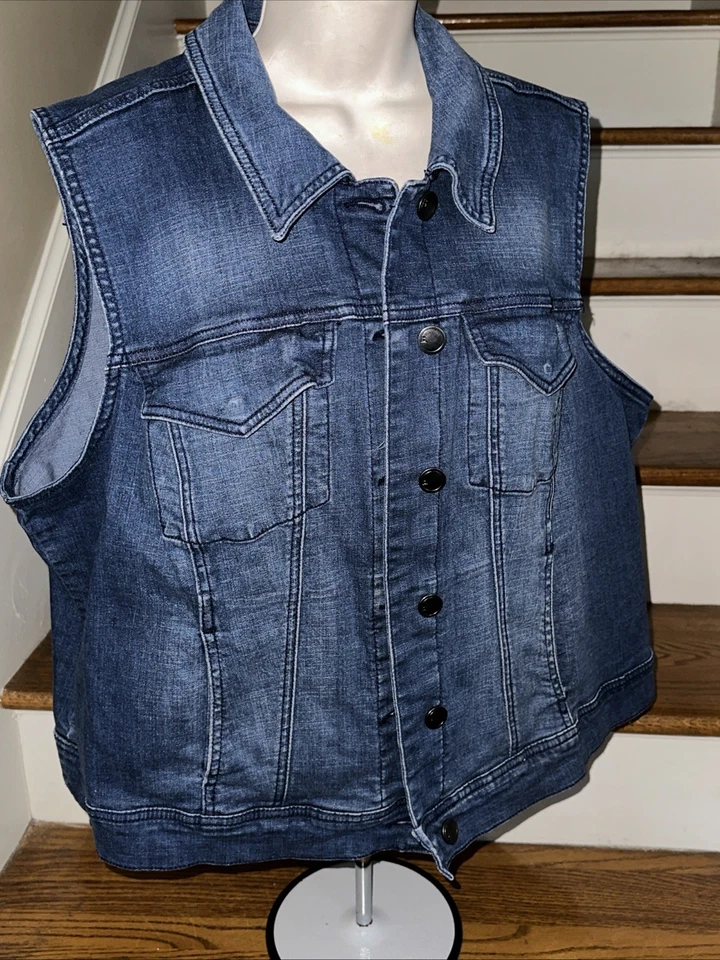 Chaleco vaquero azul vaquero LANE BRYANT nuevo sin etiquetas bolsillos talla grande 22 OFERTA 4 CARIDAD❤️349 Foto 3 de 4