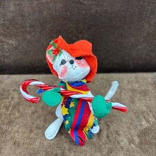Annalee Dolls 6" White Christmas Mouse Holding Candy Cane 1980s Made in USA