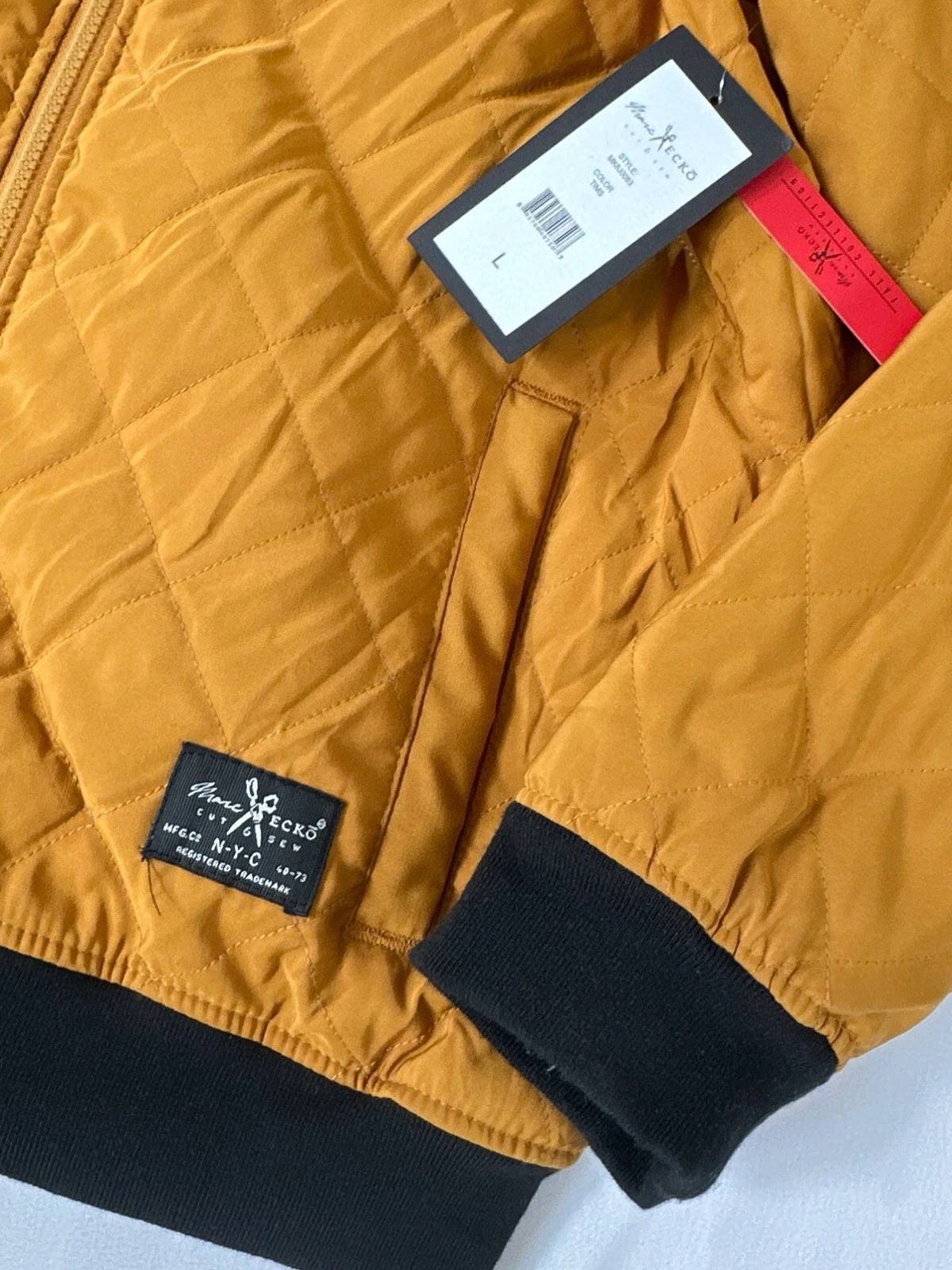 Marc Ecko Mens Jacket Large Full Zip Up Quilted Zip Tech Streetwear Tan NWT image 3