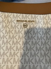 Michael Kors Beige Brown Logo Shoulder Bag Adjustable Strap Gold Hardware