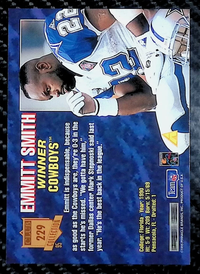 1995 Pinnacle Club Collection #229 - Emmitt Smith - Dallas Cowboys - Image 2 of 2