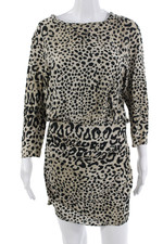 Zara Woman Womens Blouson Mini Dress Beige Animal Print Long Sleeve Size S