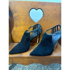 Brian Atwood Oria Black Suede Cutout Heels, Designer Pumps 7.5