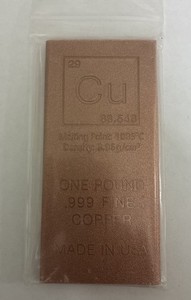 1 lb .999 Fine Copper Bar Cu Periodic Table Element Design Made in USA