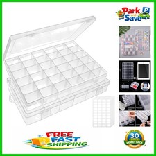 2 Pack 36-Grid Clear Plastic Bead Organizer with Adjustable Dividers Labels
