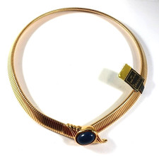Monet Gold Tone Omega Collar Necklace ~ Blue Stone ~ 17 Inch ~ NOS New with Tags