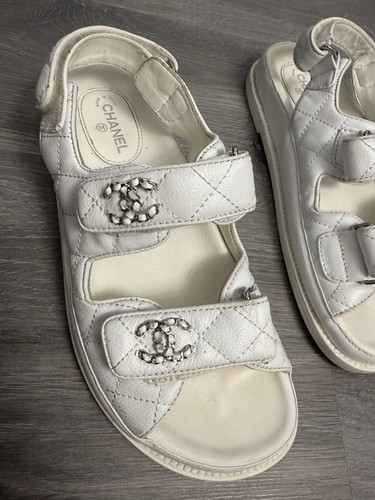 Sandali Chanel Interlocking CC Logo Pelle di Agnello Slingback Papà Donna Taglia 7-7,5 - Foto 3 di 10