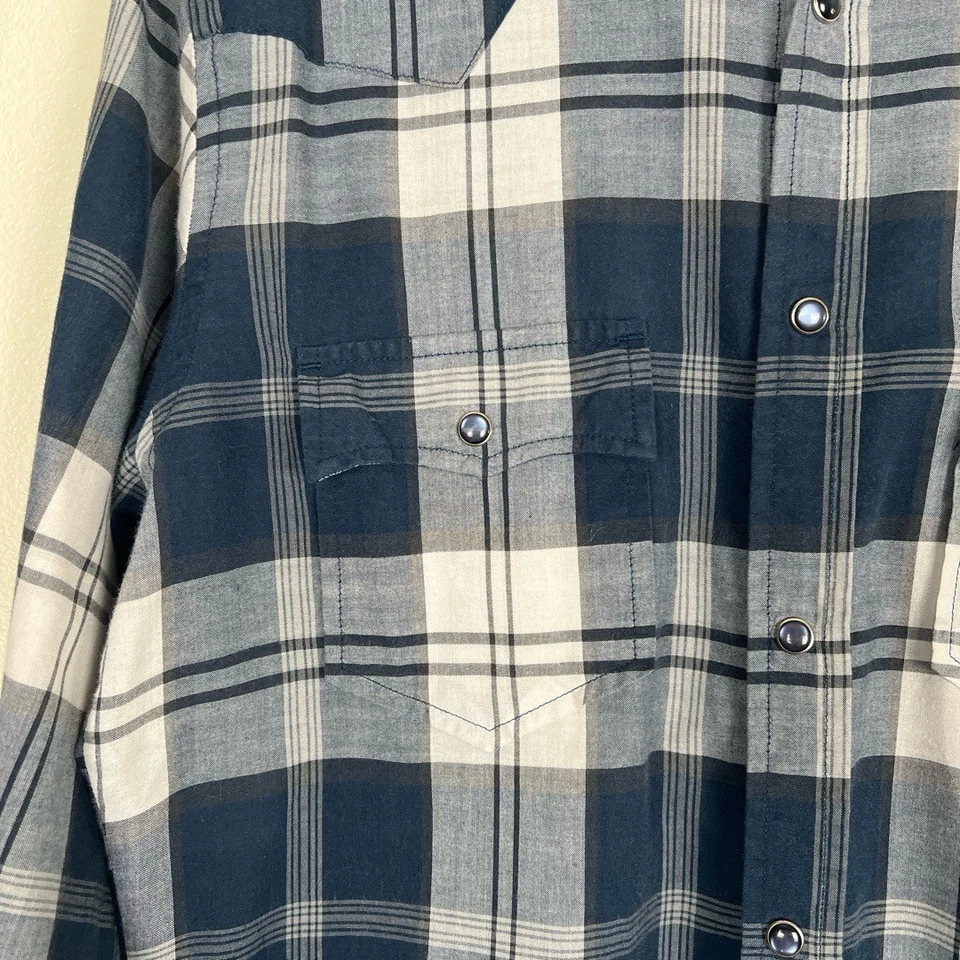 Camisa de Franela KR3W Para Hombres Talla M Azul A Cuadros Perla Occidental A Presión Rodeo Vaquero Foto 4 de 4
