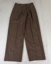 Escada Margaretha Ley Pleated Houndstooth Brown and Orange Wool Dress Pants 42