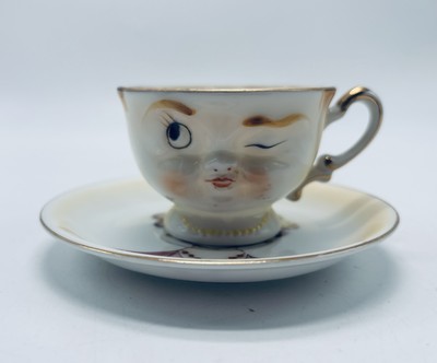 Vintage Noritake Novelty Winking Women Tea Cup Saucer Set Ardalt 6798