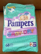 Vintage Pampers Baby Dry Diapers Jumbo Size 2 VTG Open Bag, Never Used Large Bag