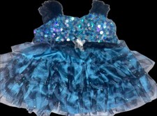 Build A Bear Blue Turquoise Satin Sequined Tulle Dress Teddy Clothes US7