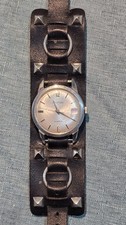 Vintage Croton Aquamatic Swiss Automatic 17 Jewels Date Watch Runs Leather Cuff