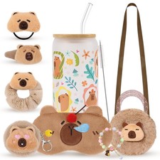 Capybara Gifts for Girls, Cute Capybara Plush Stuff with Glass Cup, Shoulder ...