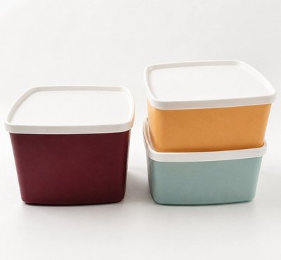 Tupperware Square Rounds 490ml & 840ml Containers Retro Colors Set of 3