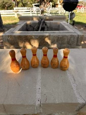 1960s L.P. Hetrick 6 Wooden Mini Bowling Trophy Pin League Award Wall Plaque