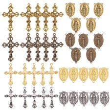 Tibetan Style Rosary Cross Charms and Center Miraculous Medal Easter Vintage ...