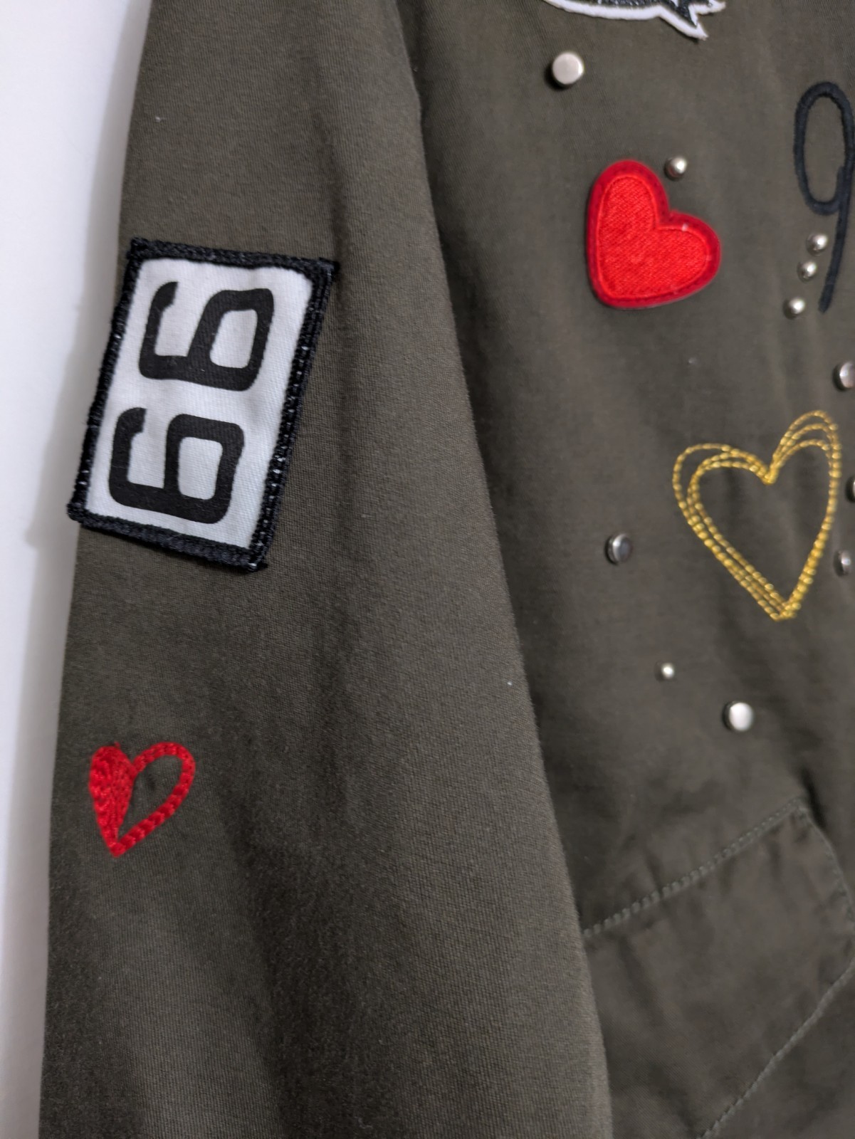 Scripted Olive Green Utility Jacket XS Embroidere… - image 4