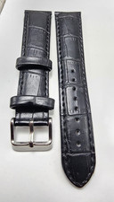 20mm Black Croco Grain Leather Watch Strap Band Silver Buckle Replacement